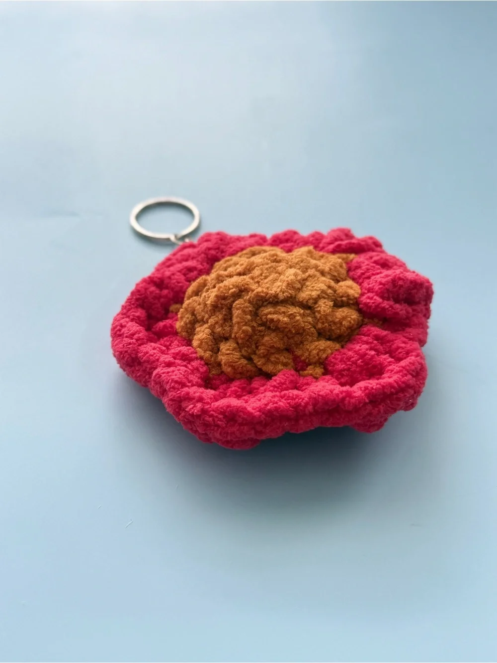 Handmade Pink & Brown Floral Keychain - Women Accessories